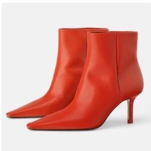 New! ZARA Gaucho Red Leather Ankle Booties